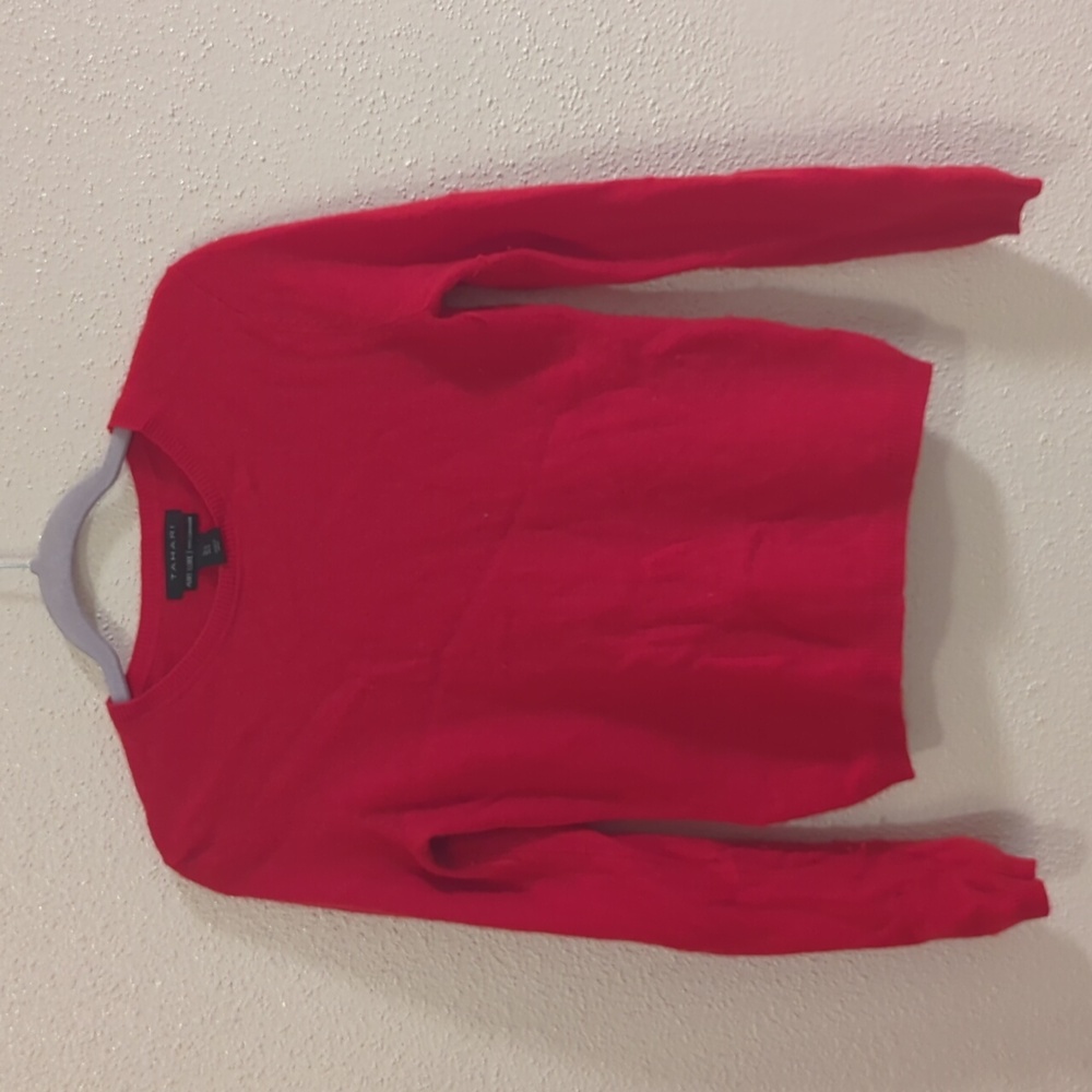 Tahari Pure Luxe 100% Cashmere crew neck sweater size small red